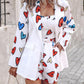 Heart Letter Print Cami Top & Shorts Set With Blazer Coat