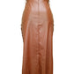 Buttoned Slit PU Leather Midi Chocolate Skirt