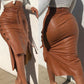 Buttoned Slit PU Leather Midi Chocolate Skirt