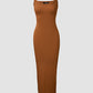 ChicMe ShapeSculpt Basic Lounge Slip U Neck Long Dress Elegant Sleeveless Ribbed Bodycon Maxi Dresses