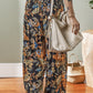 Multicolour Floral Shirred High Waist Wide Leg Pants with Tie