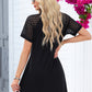 Black Contrast Lace Raglan Sleeve Pleated Detail Shift Dress