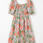 Apricot Pink Floral Smocked Bust Bubble Short Sleeve Maxi Dress