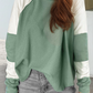 Mint Green Ribbed Colorblock Patchwork Raglan Long Sleeve Top