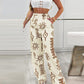 2 Pieces Bandeau Sleeveless Lace Up Top and Abstract Print Strechy Waist Pocket Design Pants Set