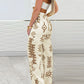 2 Pieces Bandeau Sleeveless Lace Up Top and Abstract Print Strechy Waist Pocket Design Pants Set