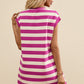 Rose Stripe Cap Sleeve Pocketed Shift T-shirt Dress