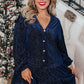 Navy Blue Plus Size Textured Velvet Tiered Button V Neck Dress