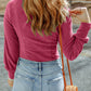 Rose U Neck Textured Long Sleeve Top