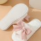 White Bow Knot Decor Open Toe Plush Slippers