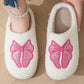 White Cute Bowknot Pattern Plush Valentines Slippers