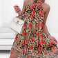 Floral Leopard Print Halter Sleeveless Ruched Cold Shoulder A Line Dress Vacation Dress