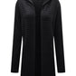 Black Horizontal Rib Knitted Open Front Hooded Cardigan