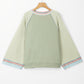 Meadow Mist Green Waffle Knit Wide Bracelet Sleeve Patchwork Raglan Top