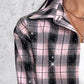 Plaid Print Rhinestone Button Down Shirt Top