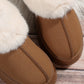 Chestnut Plush Suede Trim Thick Sole Flat Snow Boots