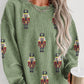 Grass Green Christmas Nutcracker Graphic Corded Pullover Sweatshirt