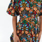 Multicolour Floral Puff Short Sleeve Shirt Mini Dress