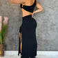 One Shoulder Drawstring High Slit Bodycon Dress