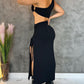 One Shoulder Drawstring High Slit Bodycon Dress