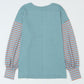 Green Colorblock Striped Bishop Sleeve Top