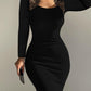 Eyelash Lace Patch Rhinestone Decor Bodycon Dress