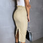 Ruffles Hem Mid Calf Slim Fit High Waist Pencil Skirt Elegant Skirt