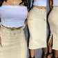 Ruffles Hem Mid Calf Slim Fit High Waist Pencil Skirt Elegant Skirt