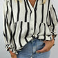 Black Stripe Crinckled Ruffled Sleeve Button up Loose Shirt