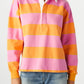 Yellow Stripe Color Block Polo Collar Sweatshirt