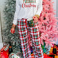 Multicolor Merry Christmas Plaid Print Two Piece Lounge Set