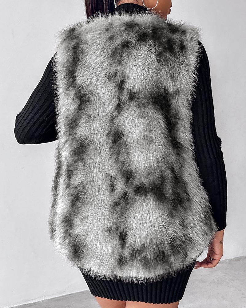 Tie Dye Pattern Open Front Fluffy Vest Coat