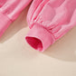 Pink Solid Snap Buttons Collared Balloon Sleeve Oversized Sweatshirt