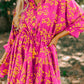 Pink Floral Print Drawstring Tunic Flowy Short Dress