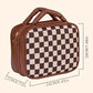 Black Checkered Multiple Compartments PU Leather Cosmetic Bag