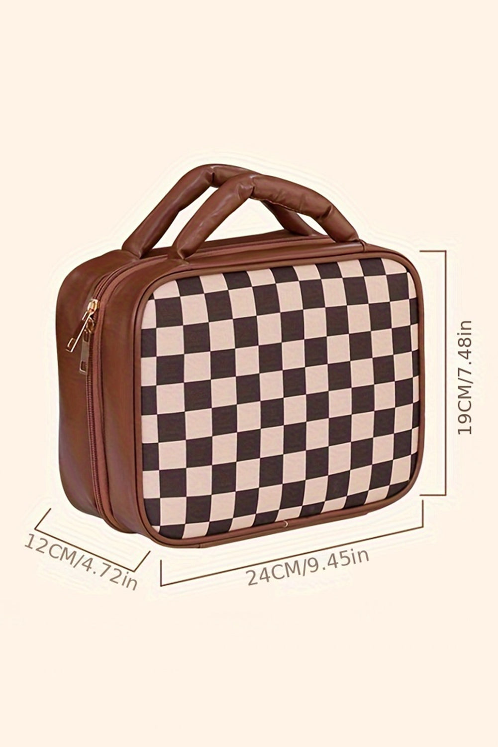 Black Checkered Multiple Compartments PU Leather Cosmetic Bag