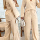 Asymmetrical Hem Notch Neck Top & Drawstring Straight Leg Pants Set