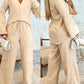 Asymmetrical Hem Notch Neck Top & Drawstring Straight Leg Pants Set