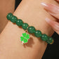 Blackish Green St Patricks Shamrock Beaded Elastic Bracelet