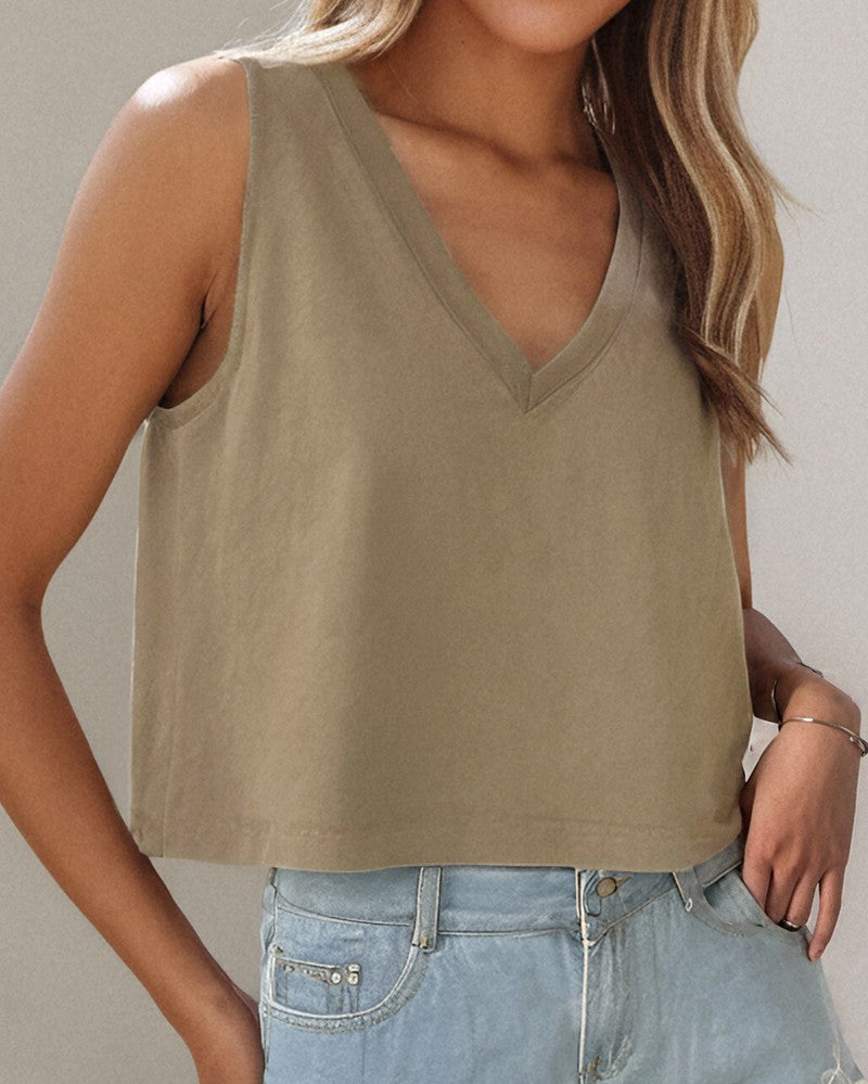 V Neck Casual Sleeveless Top