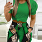 Puff Sleeve Top & Baroque Leopard Print Pants Set