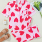 Pink Classic Heart Valentines Short Sleeve Pants Pajamas Set