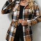 Plaid Pattern Flap Detail Drawstring Waist Button Front Coat