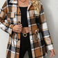 Plaid Pattern Flap Detail Drawstring Waist Button Front Coat