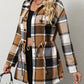 Plaid Pattern Flap Detail Drawstring Waist Button Front Coat