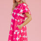 Rose Polka Dot Flutter Sleeve Notched Neck Tiered Flowy Dress