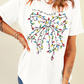 White Colored Light Bowknot Graphic Crewneck T Shirt