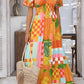 Orange Floral Print Smocked Empire Waist V Neck Maxi Dress