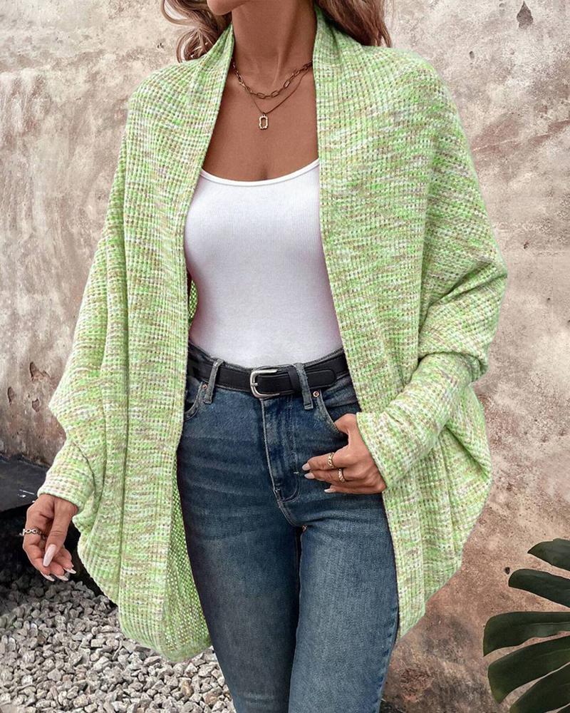 Colorful Waffle Knit Open Front Coat Batwing Long Sleeve Cardigan