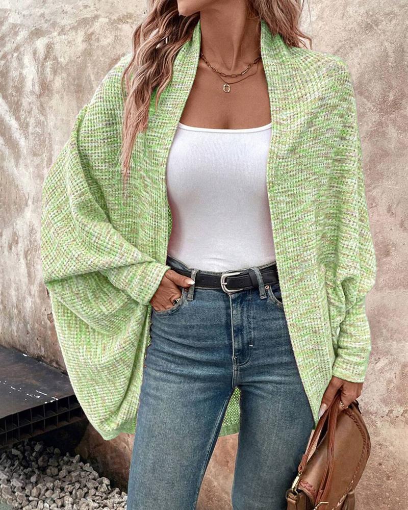 Colorful Waffle Knit Open Front Coat Batwing Long Sleeve Cardigan